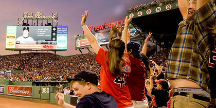 On the bleachers at Fenway Park