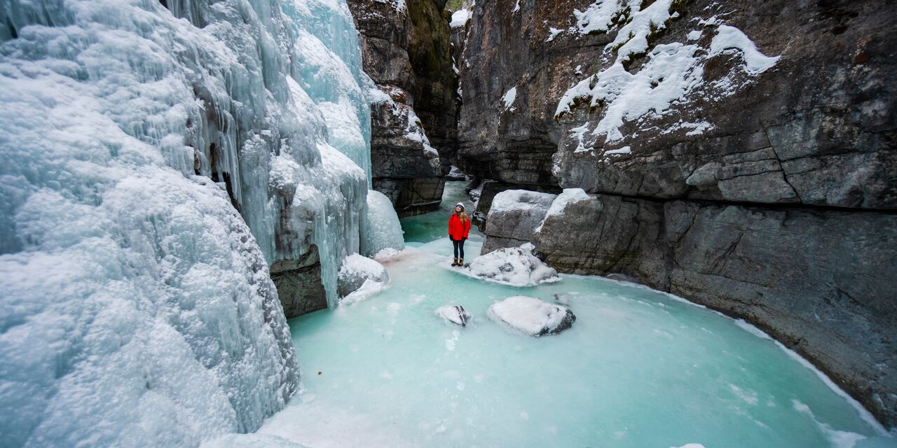 Maligne Canyon in winter in Jasper NP