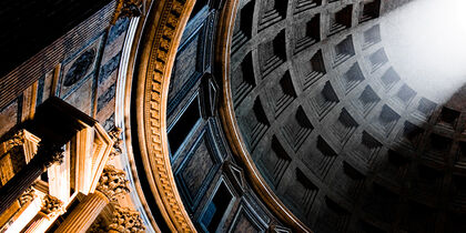 Sunlight pours in through the hole in the dome