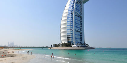 View of the landmark Burj Al Arab Hotel